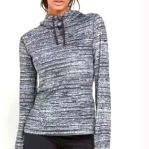 NIKE large PRO Dri-Fit Black White Graphic Pullover Hoodie Thumbholes Size